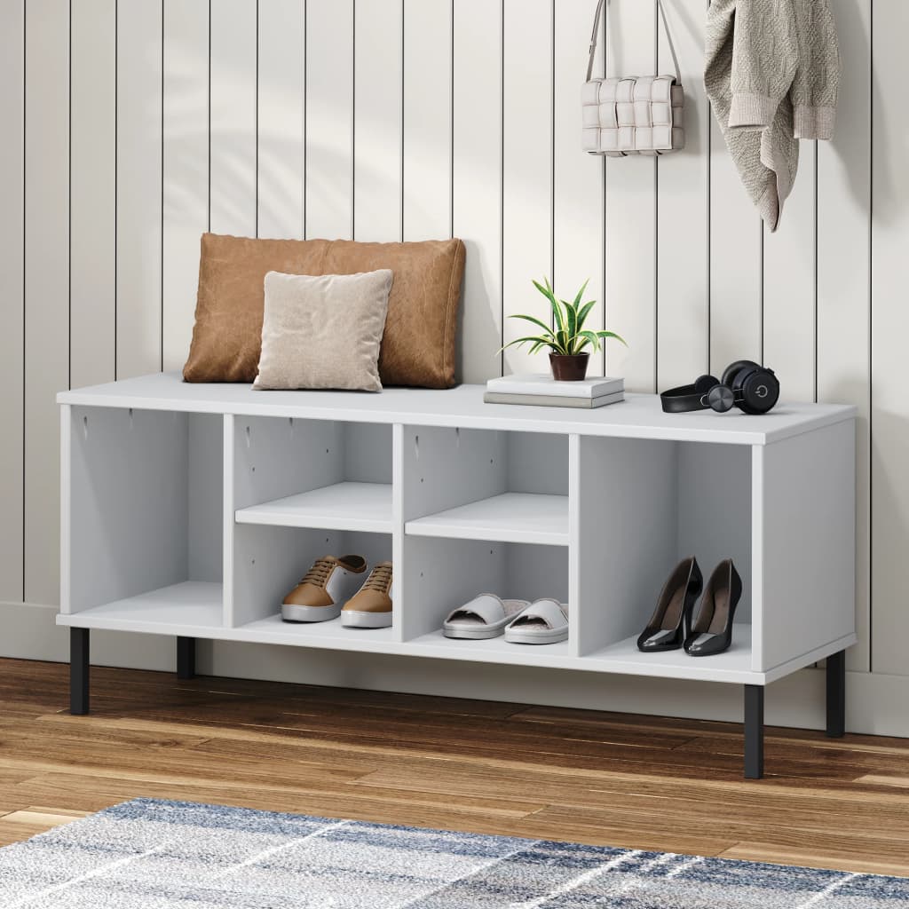 Vidaxl schoenenrek met metalen poten oslo 106x35x45 cm groenhout wit