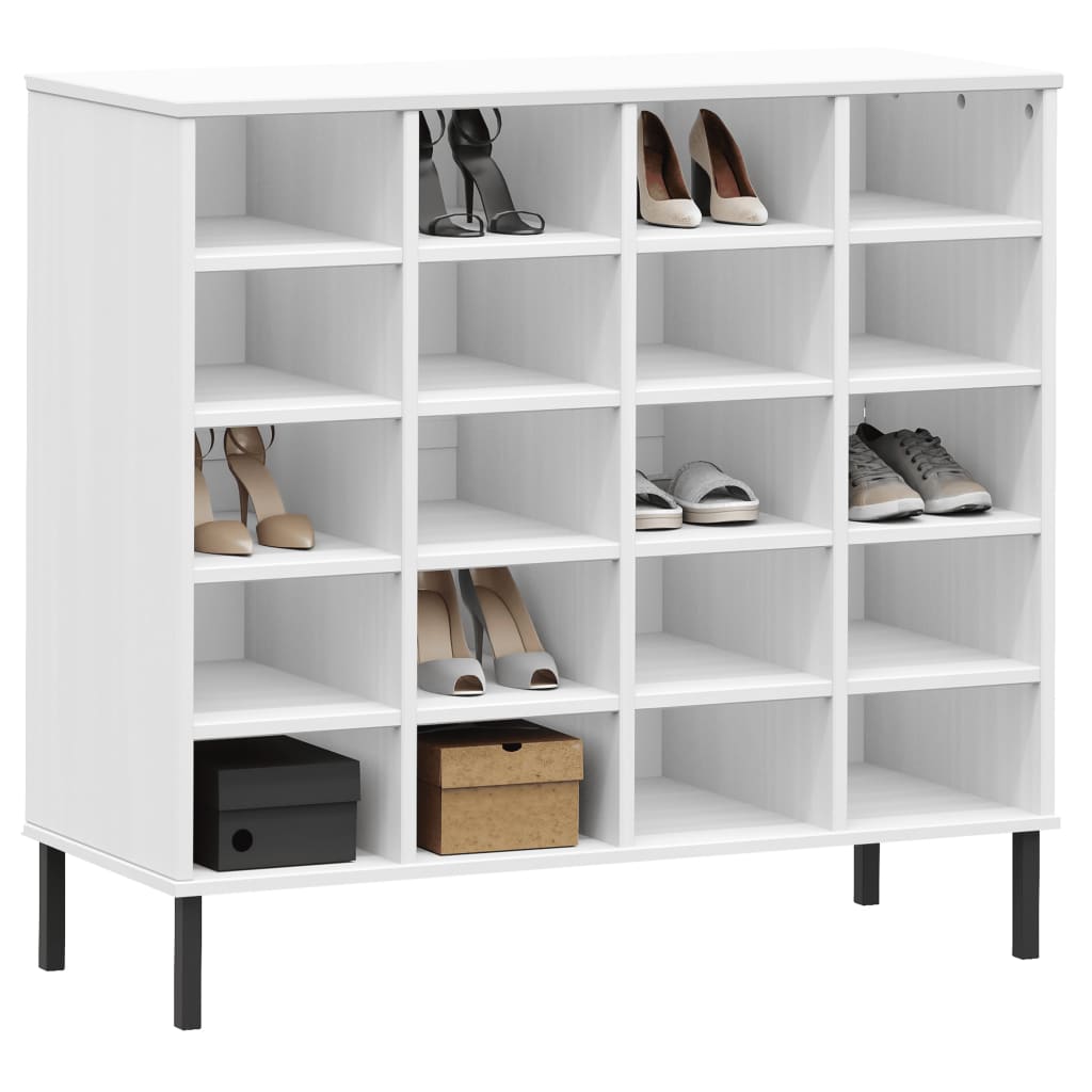 VidaXL Schoenenrek met metalen poten OSLO 95x35x86 cm groenhout wit