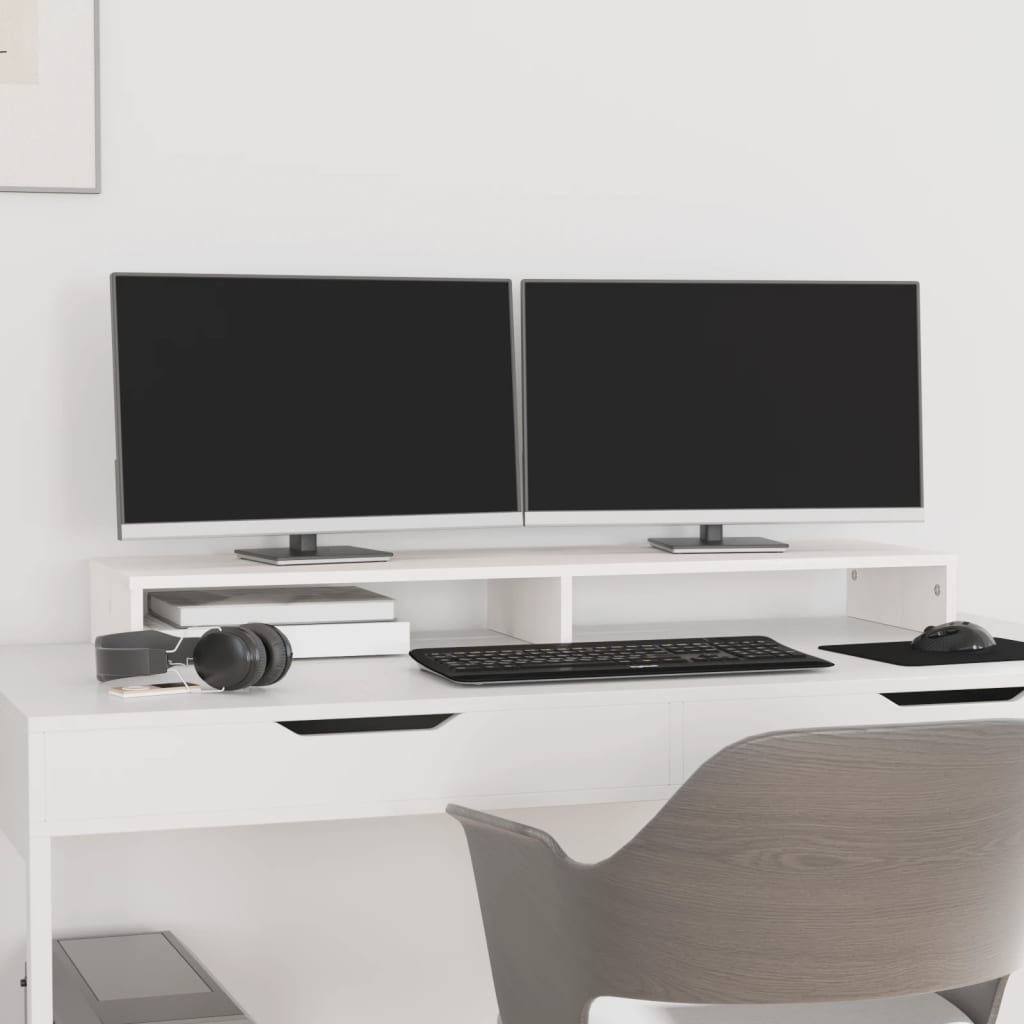 Vidaxl monitorstandaard 100x27x10 cm massief groenhout wit