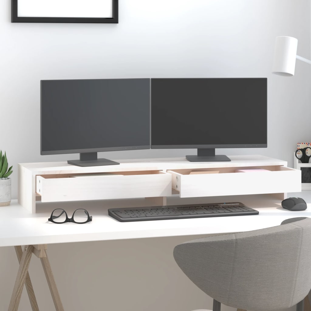 Vidaxl monitorstandaard 100x27x15 cm massief groenhout wit