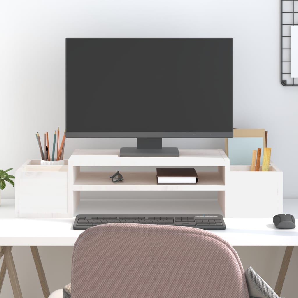 Vidaxl monitorstandaard 70x27,5x15 cm massief groenhout wit