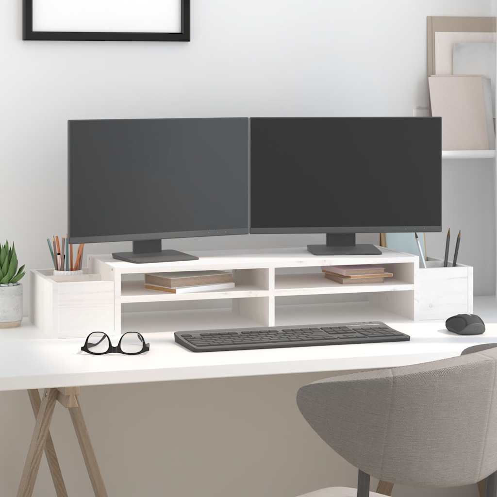 Vidaxl monitorstandaard 100x27,5x15 cm massief groenenhout wit