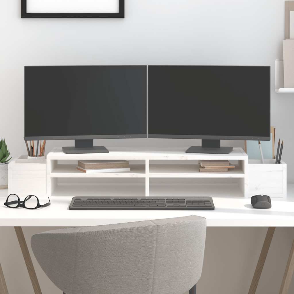 Vidaxl monitorstandaard 100x27,5x15 cm massief groenenhout wit