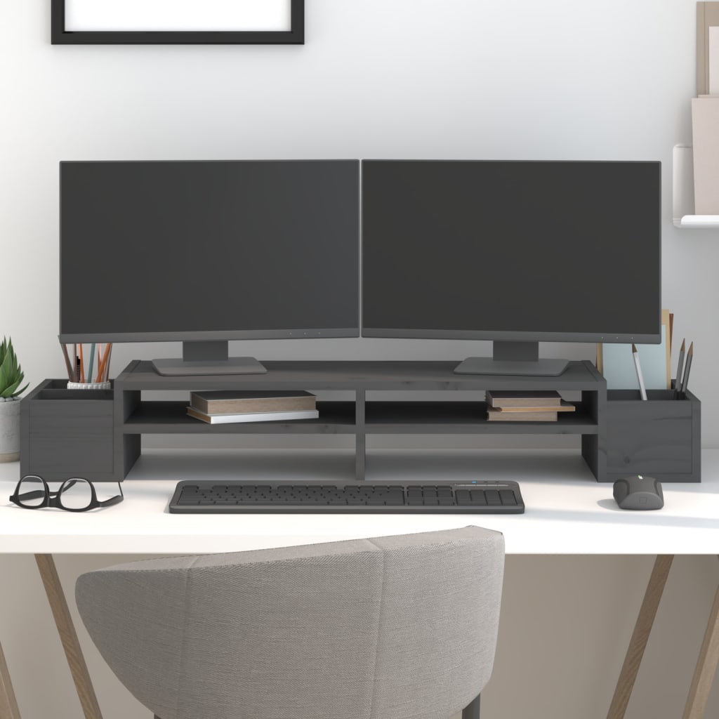 Vidaxl monitorstandaard 100x27,5x15 cm massief groenenhout grijs