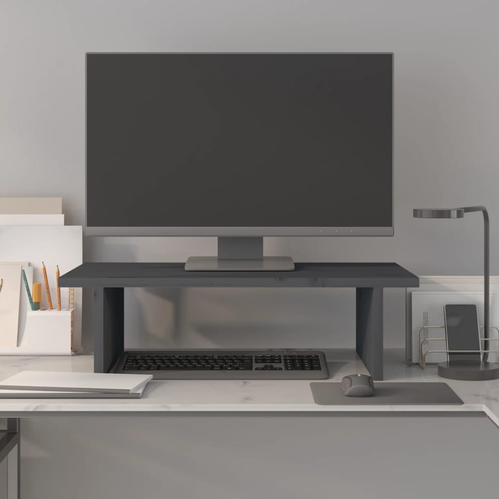 VidaXL Monitorstandaard 50x27x15 cm massief groenenhout grijs