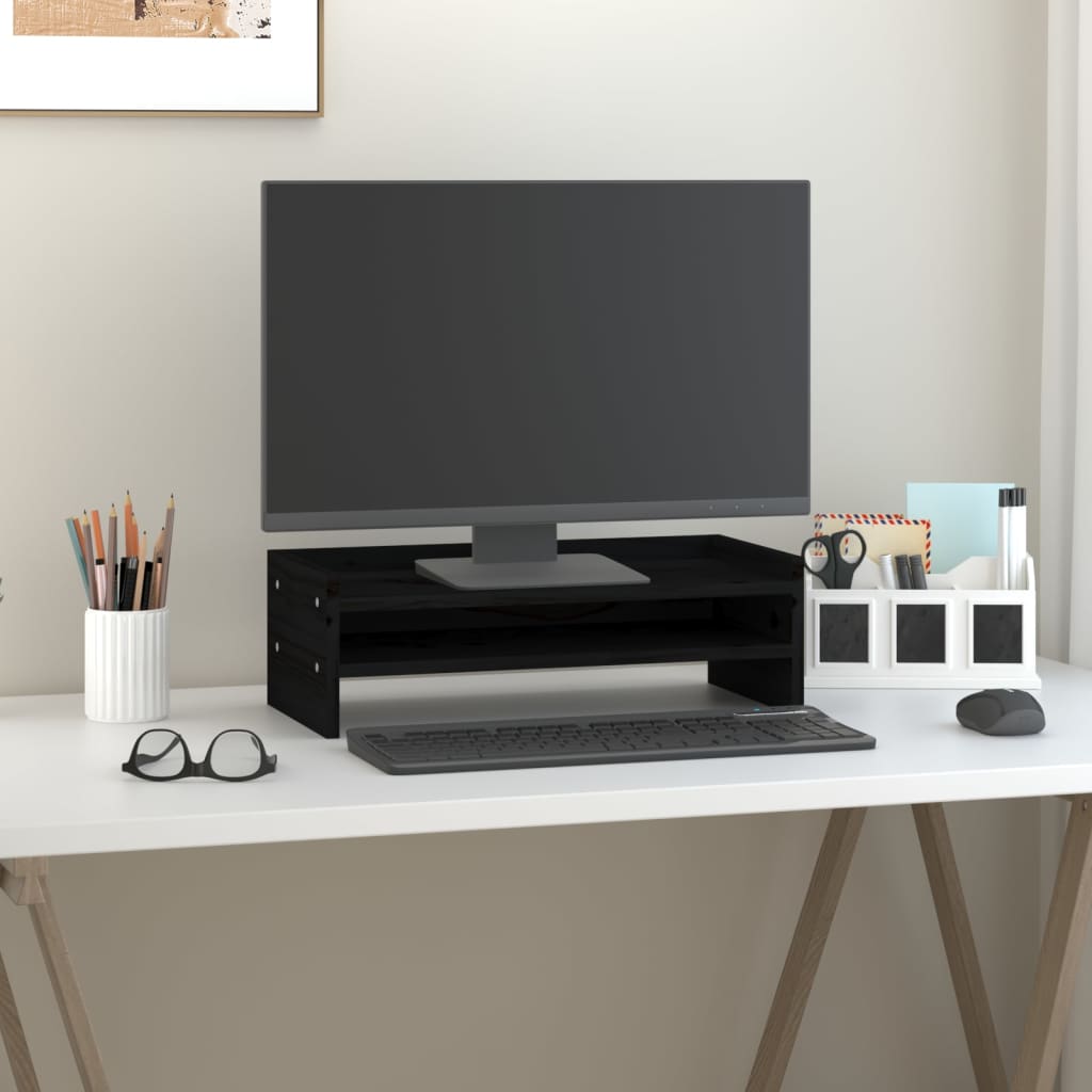 VidaXL Monitorstandaard 50x24x16 cm massief groenenhout zwart
