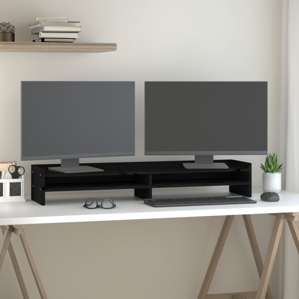 VidaXL Monitorstandaard 100x24x16 cm massief groenenhout zwart