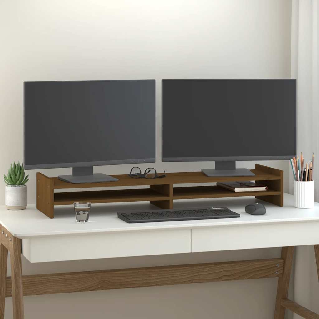 Vidaxl monitorstandaard 100x27x15 cm massief groenhout honingbruin