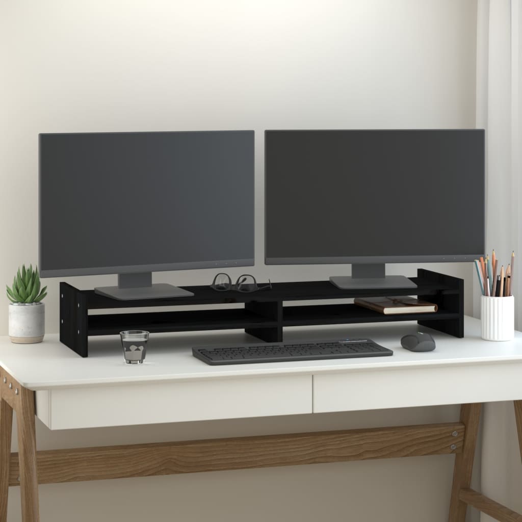 VidaXL Monitorstandaard 100x27x15 cm massief groenenhout zwart