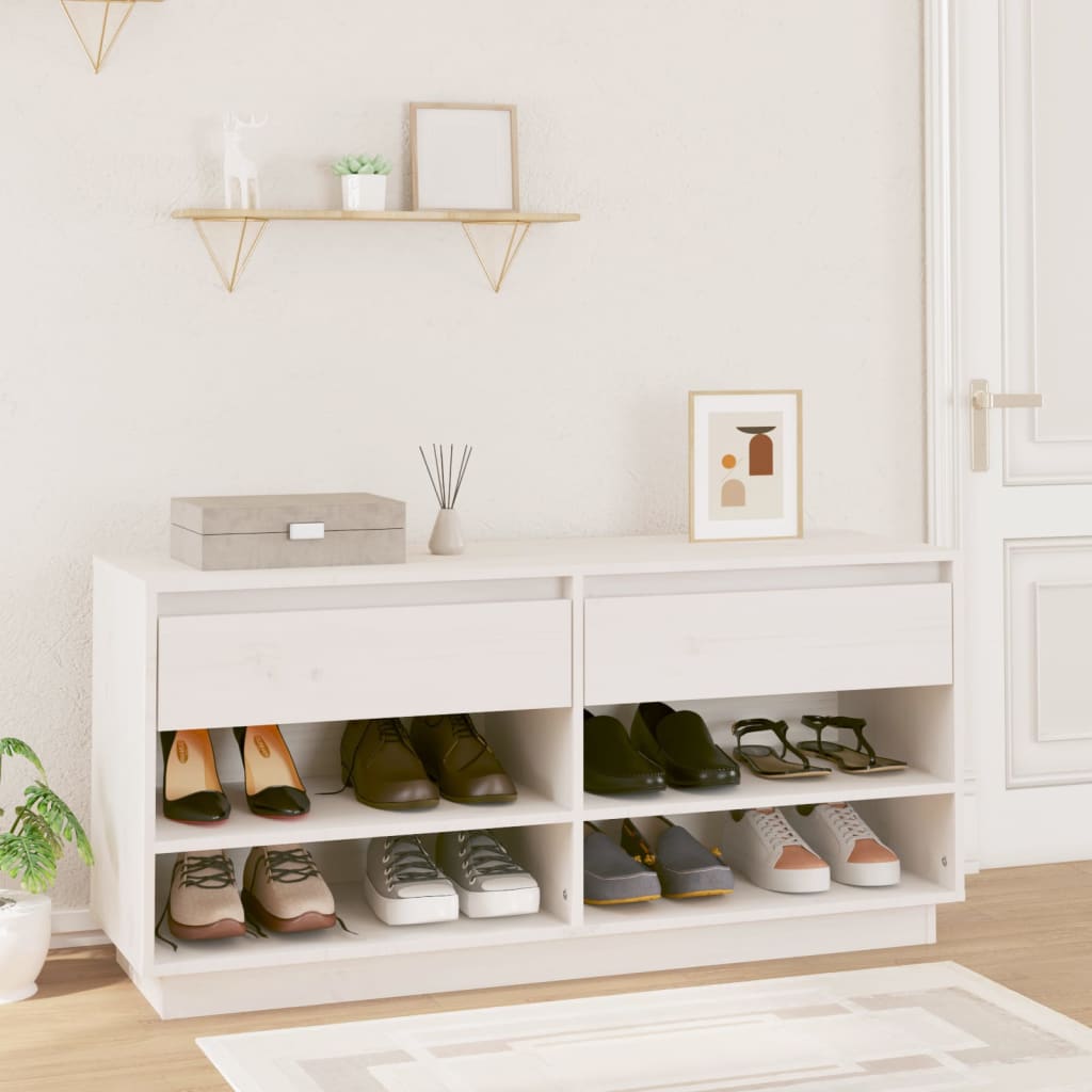 Vidaxl schoenenkast 110x34x52 cm massief groenhout wit