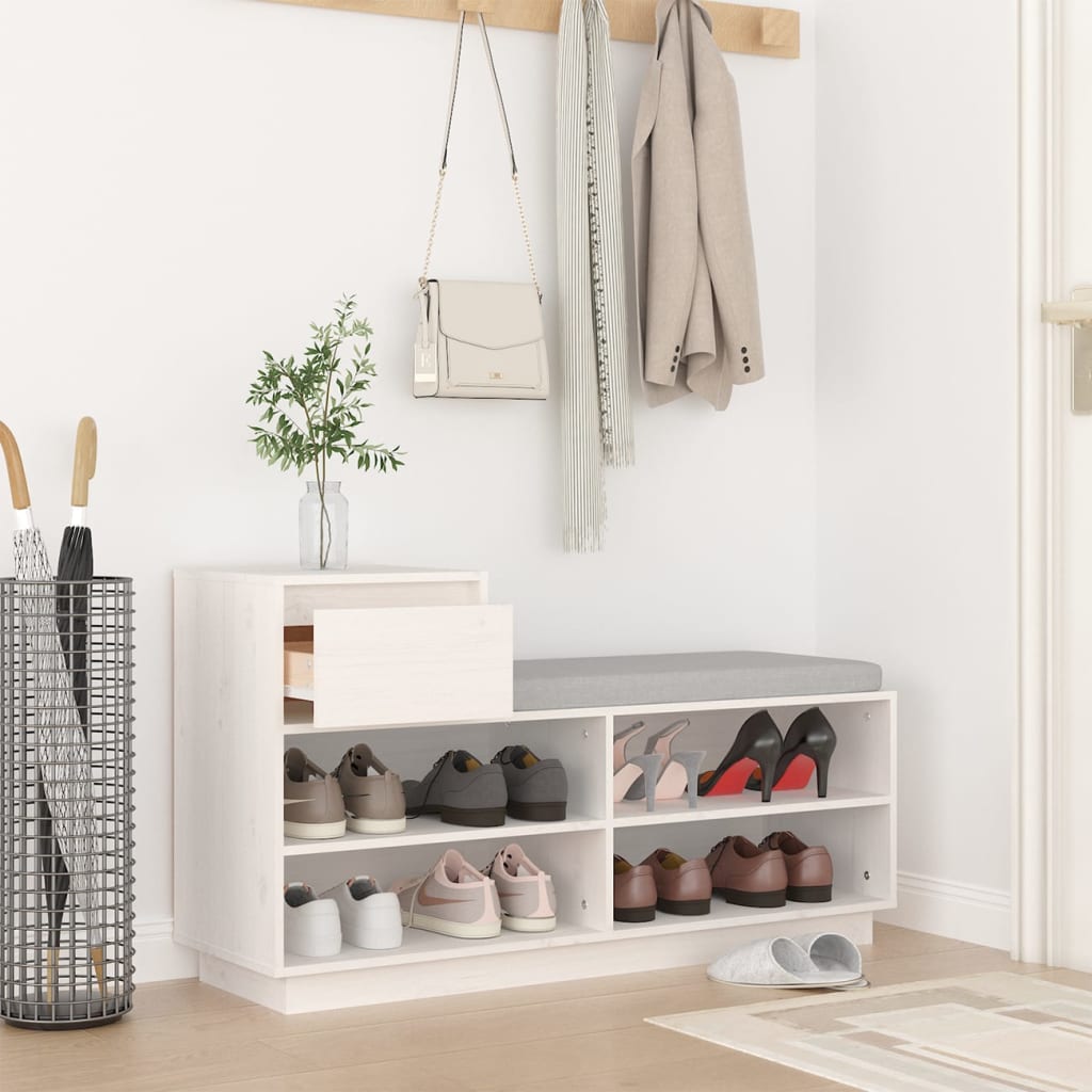 Vidaxl schoenenkast 110x34x61 cm massief groenhout wit