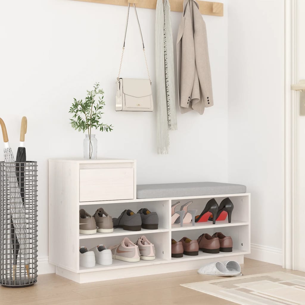 Vidaxl schoenenkast 110x34x61 cm massief groenhout wit