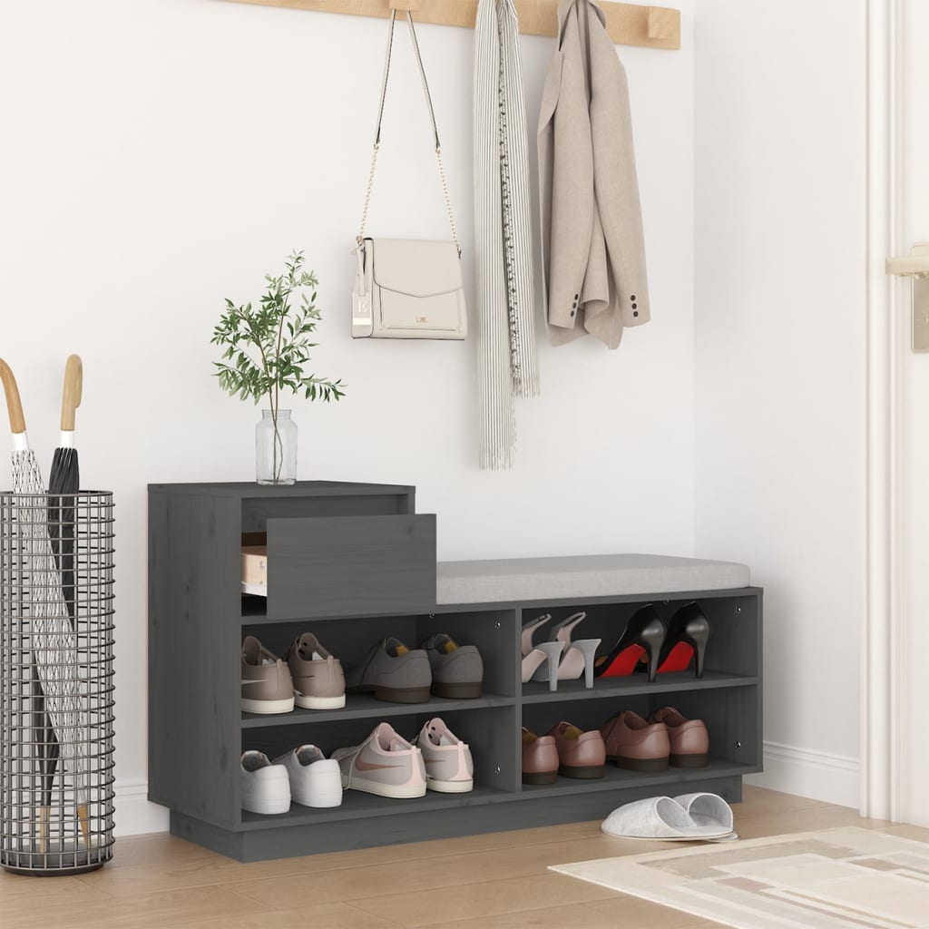 Vidaxl schoenenkast 110x34x61 cm massief groenenhout grijs