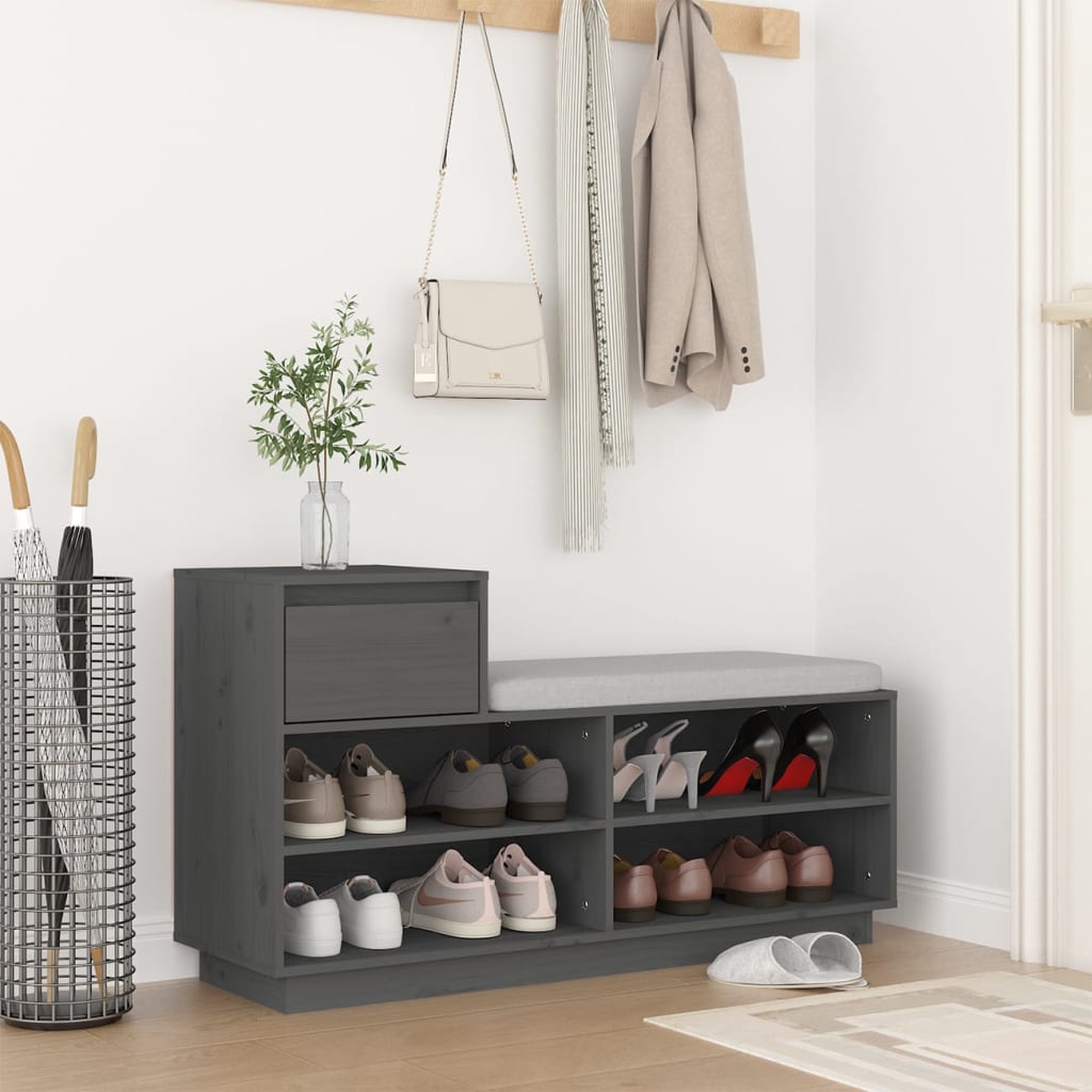 Vidaxl schoenenkast 110x34x61 cm massief groenenhout grijs