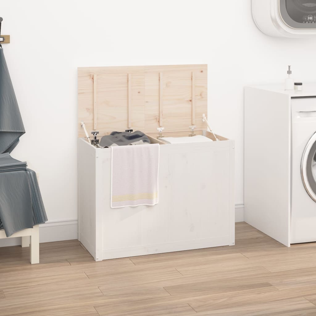 Vidaxl wasmand 88,5x44x66 cm massief groenhout wit