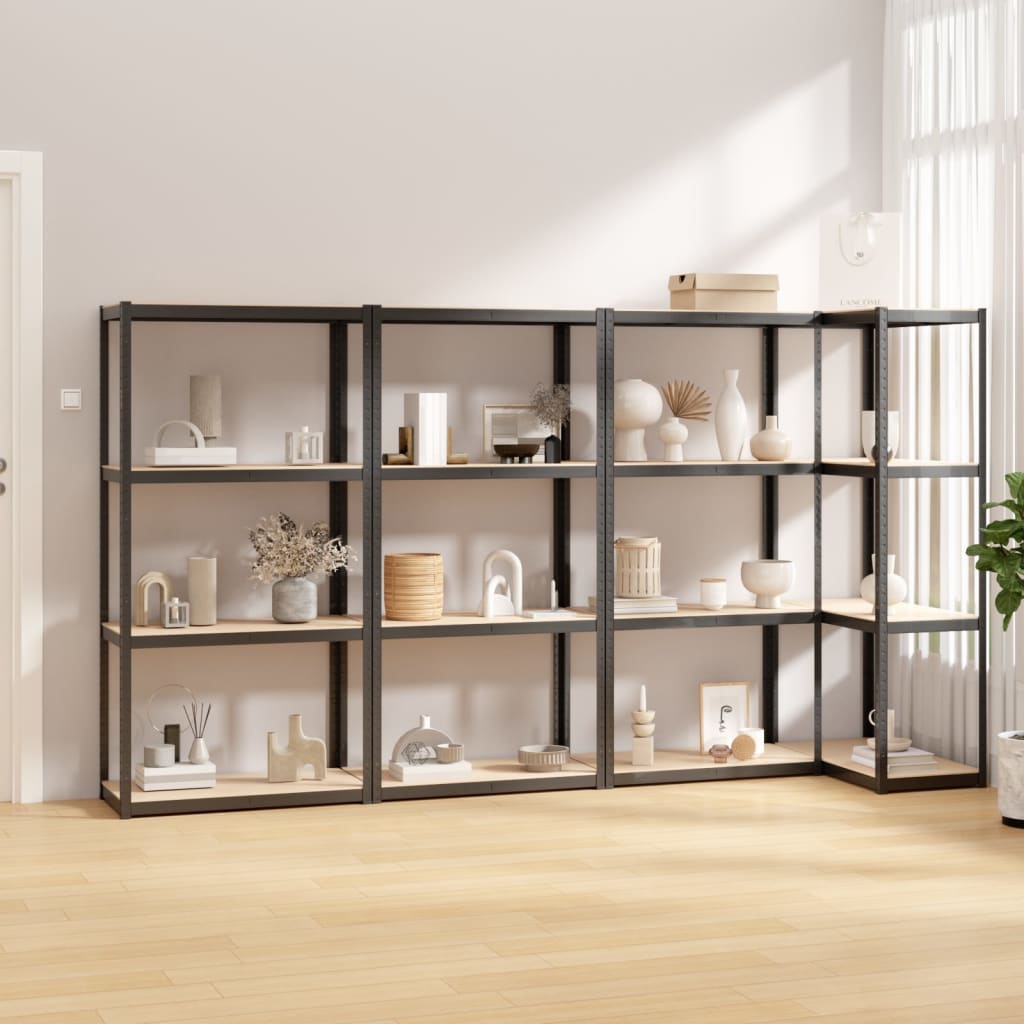 VidaXL Opbergrekken 4 st 4-laags staal en bewerkt hout antracietkleur