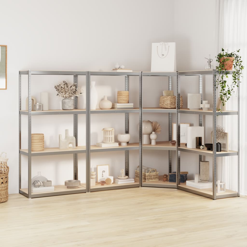 VidaXL Opbergrek 4 Laags 4 st staal bewerkt hout zilverkleurig