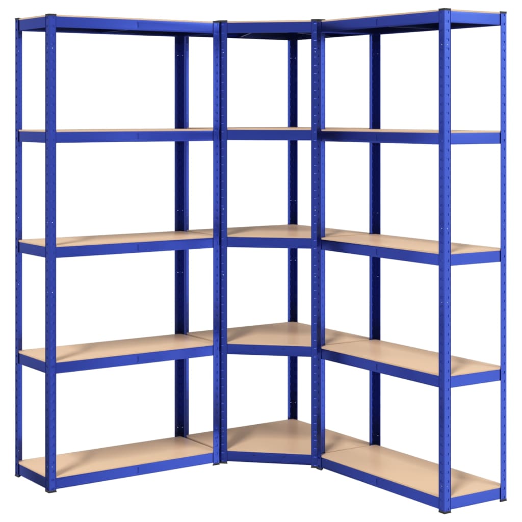 VidaXL Opbergrekken 3 st 5-laags staal en bewerkt hout blauw