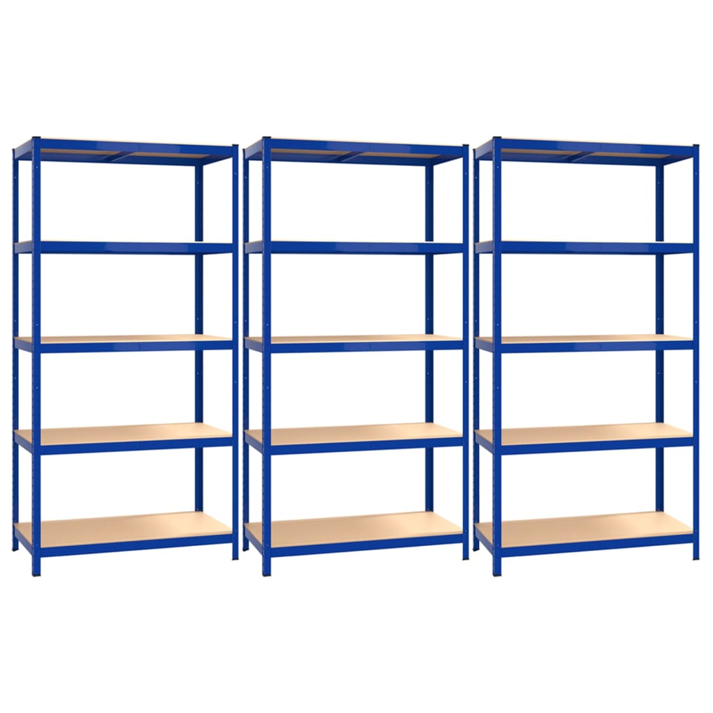 VidaXL Opbergrekken 3 st 5-laags staal en bewerkt hout blauw