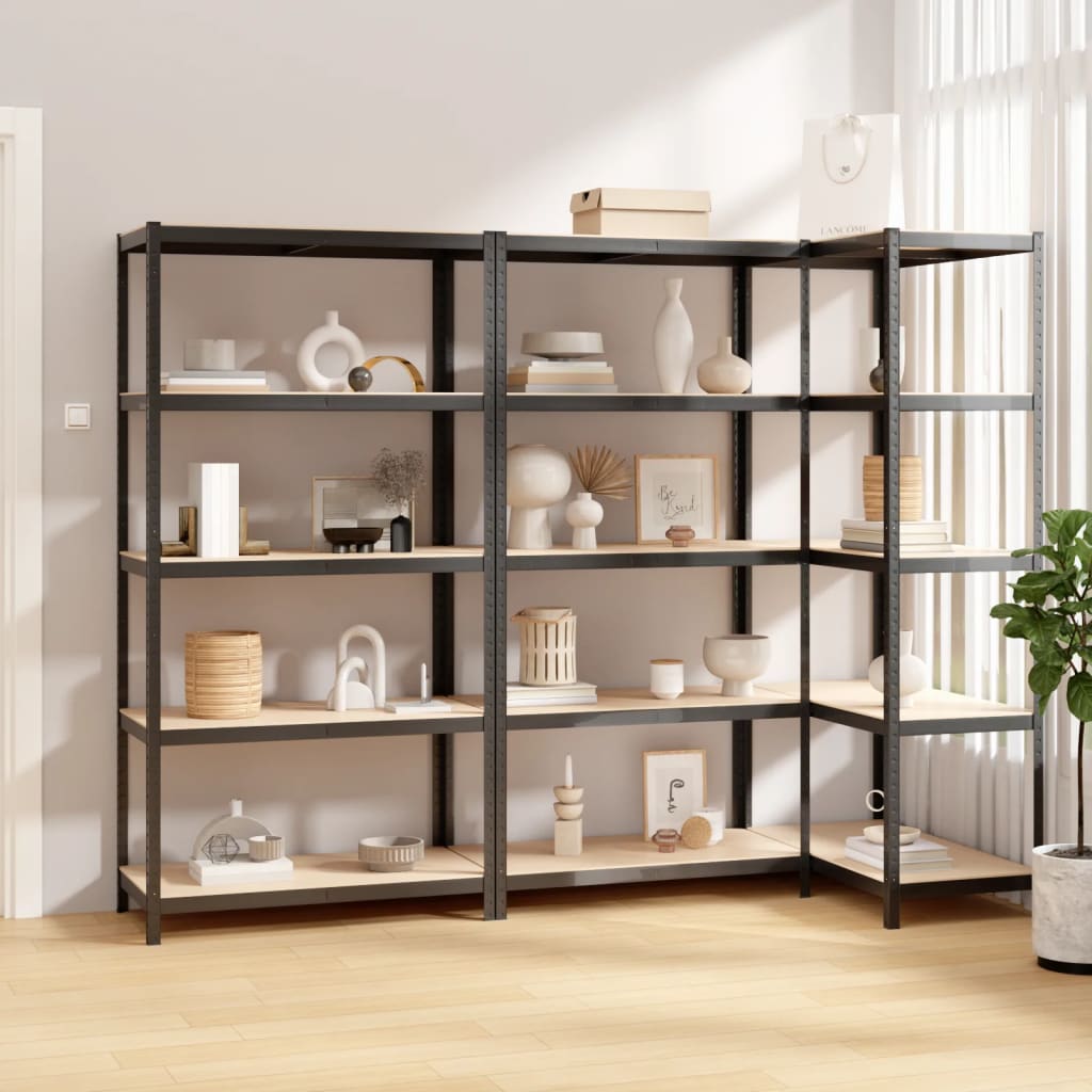 VidaXL Opbergrek 5-laags 3 st staal bewerkt hout antracietkleurig