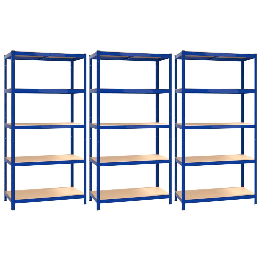 VidaXL Opbergrekken 3 st 5-laags staal en bewerkt hout blauw