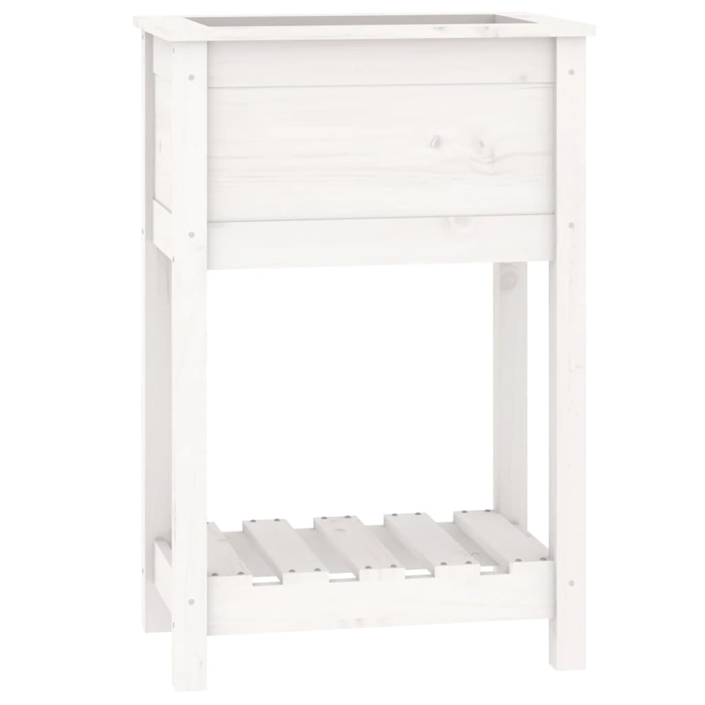 Vidaxl plantenbak met schap 54x34,5x81 cm massief groenenhout wit