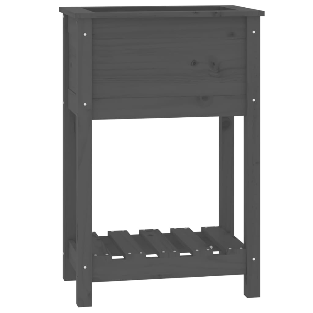 Vidaxl plantenbak met schap 54x34,5x81 cm massief groenenhout grijs