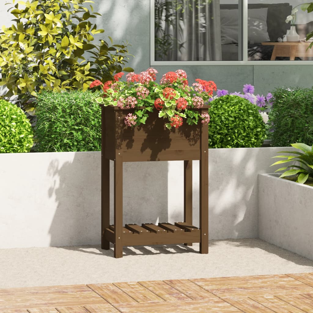 Vidaxl plantenbak met schap 54x34,5x81 cm groenhout honingbruin