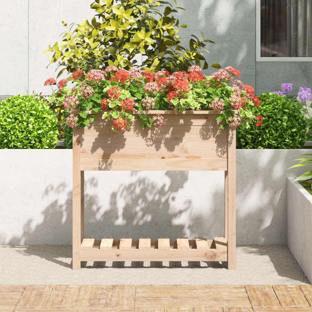 VidaXL Plantenbak met schap 82,5x34,5x81 cm massief groenenhout