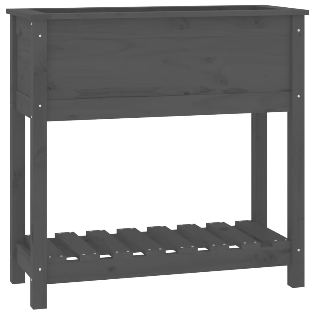 Vidaxl plantenbak met schap 82,5x34,5x81 cm massief groenenhout grijs