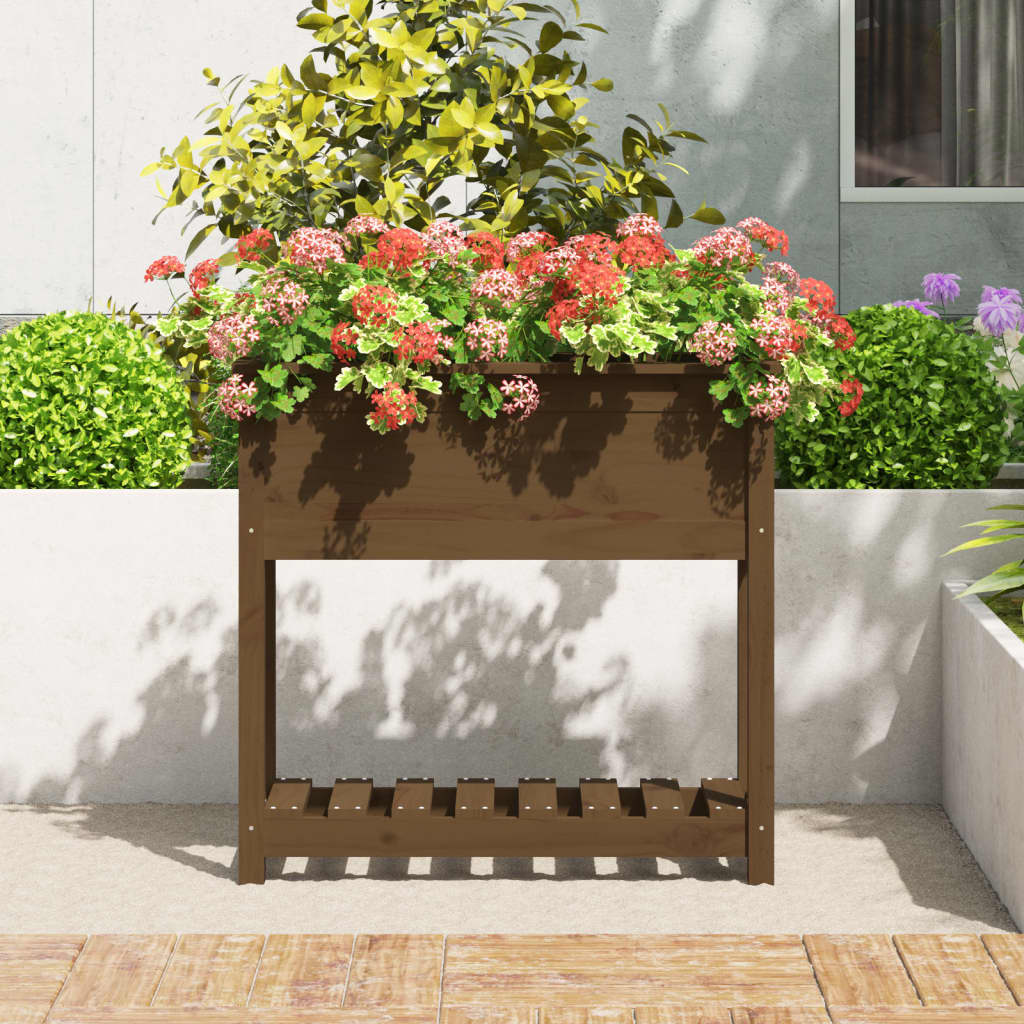 Vidaxl plantenbak met schap 82,5x34,5x81 cm groenhout honingbruin