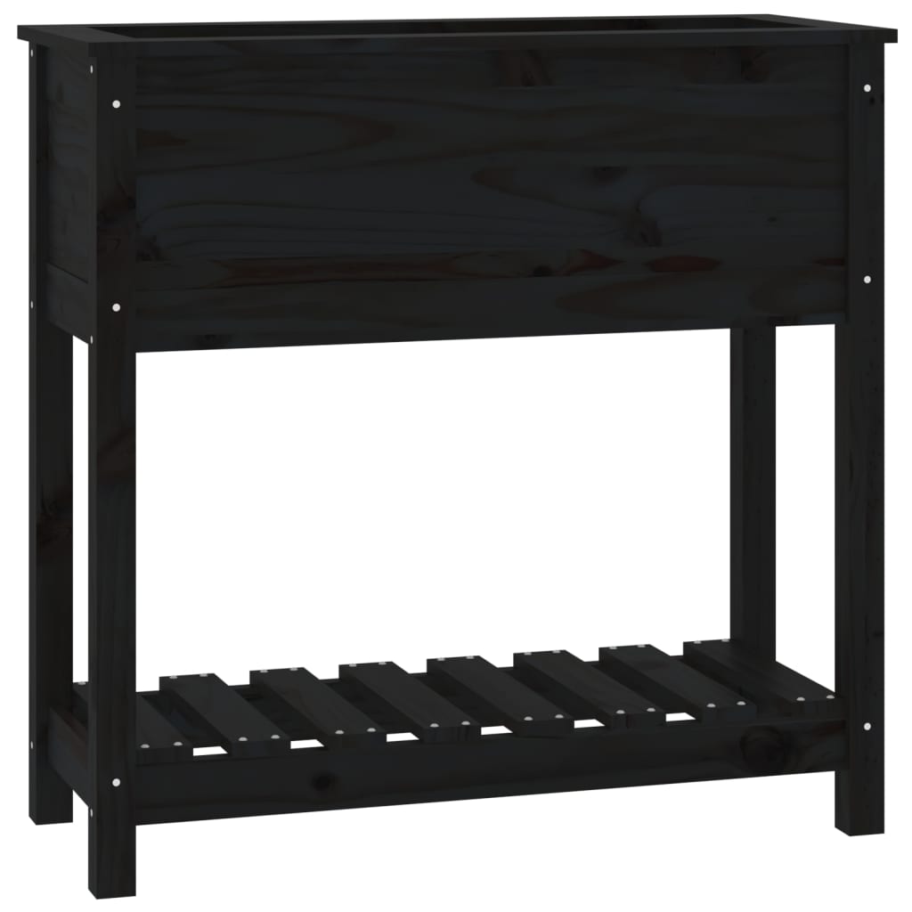 Vidaxl plantenbak met schap 82,5x34,5x81 cm massief groenenhout zwart
