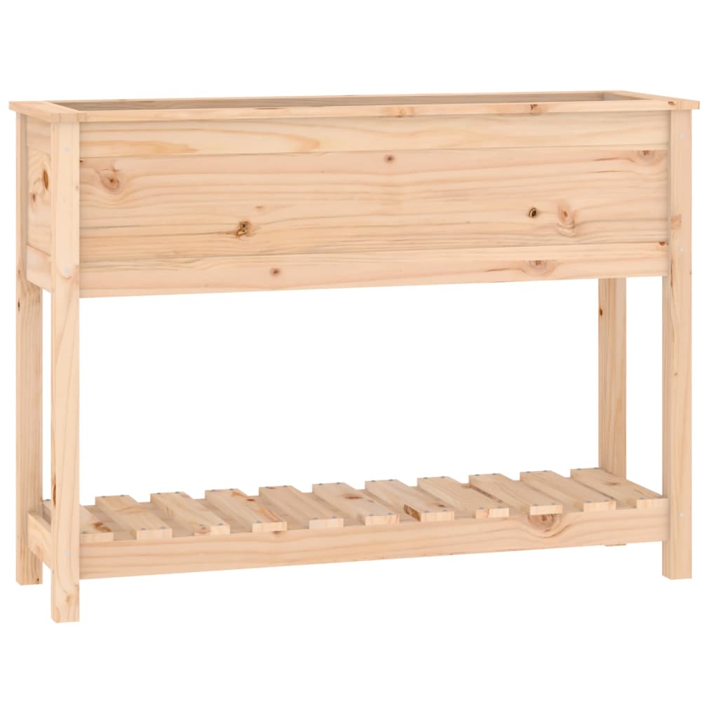 Vidaxl plantenbak met schap 111,5x34,5x81 cm massief groenhout