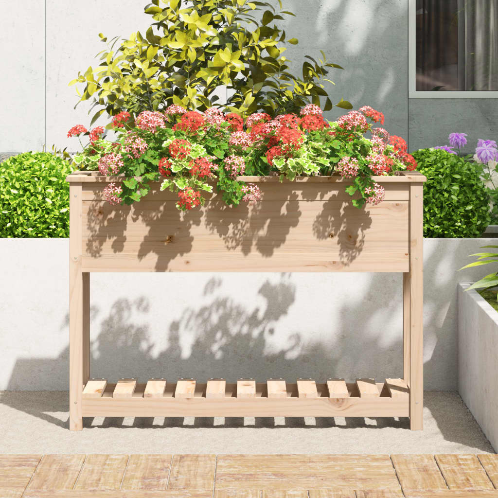 Vidaxl plantenbak met schap 111,5x34,5x81 cm massief groenhout