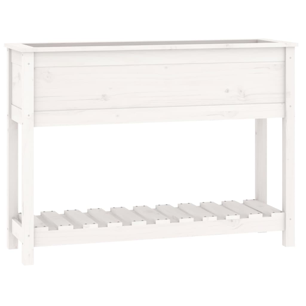 Vidaxl plantenbak met schap 111,5x34,5x81 cm massief grenenhout wit