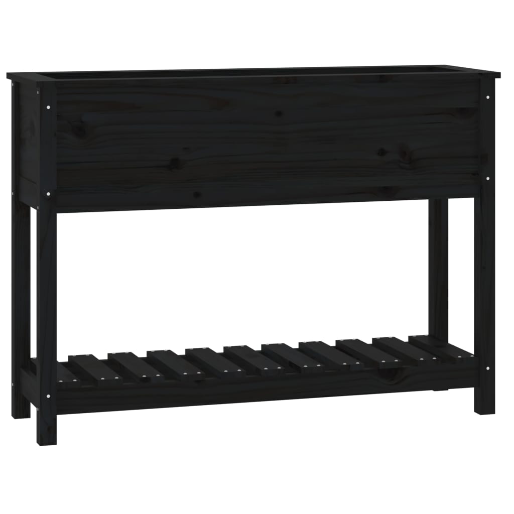 Vidaxl plantenbak met schap 111,5x34,5x81 cm massief groenenhout zwart