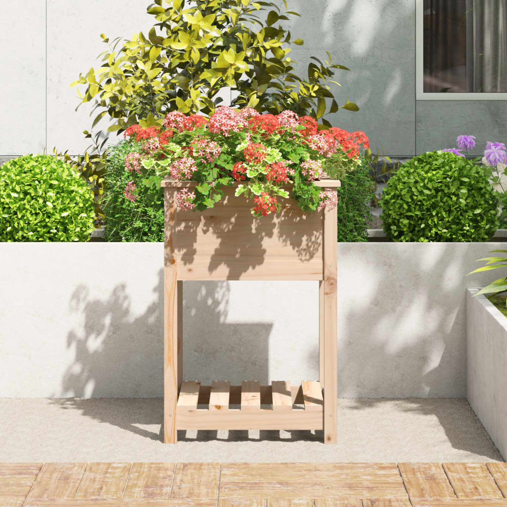 Vidaxl plantenbak met schap 54x54x81 cm massief groenhout