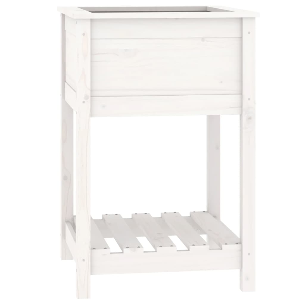 Vidaxl plantenbak met schap 54x54x81 cm massief groenhout wit