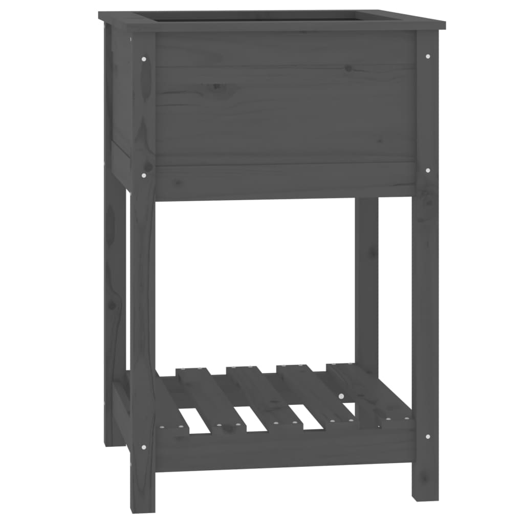 Vidaxl plantenbak met schap 54x54x81 cm massief groenenhout grijs