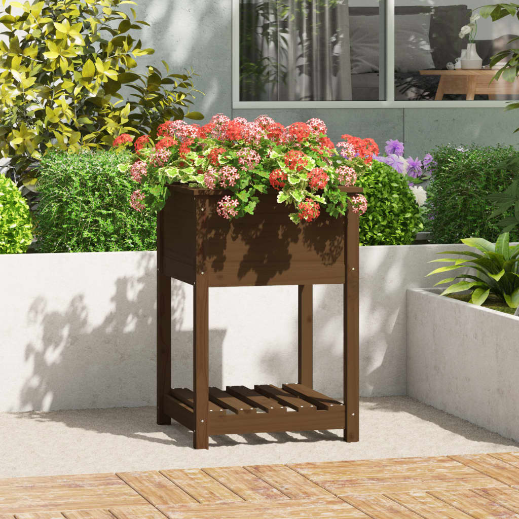 Vidaxl plantenbak met schap 54x54x81 cm groenhout honingbruin