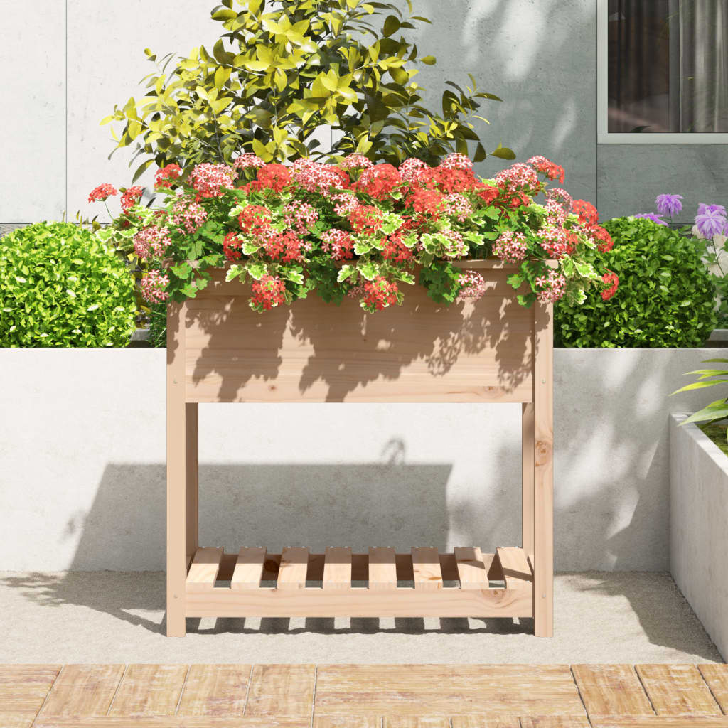 Vidaxl plantenbak met schap 82,5x54x81 cm massief groenhout
