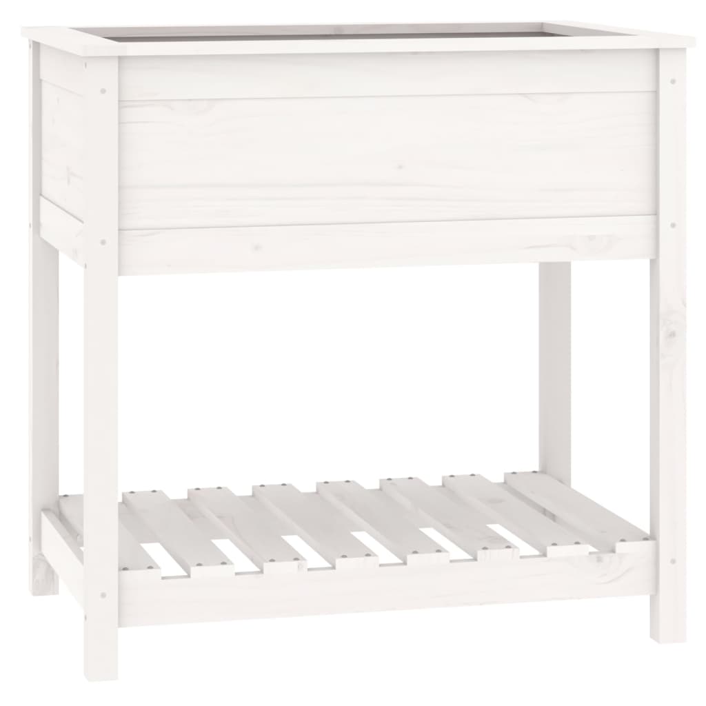 Vidaxl plantenbak met schap 82,5x54x81 cm massief groenhout wit