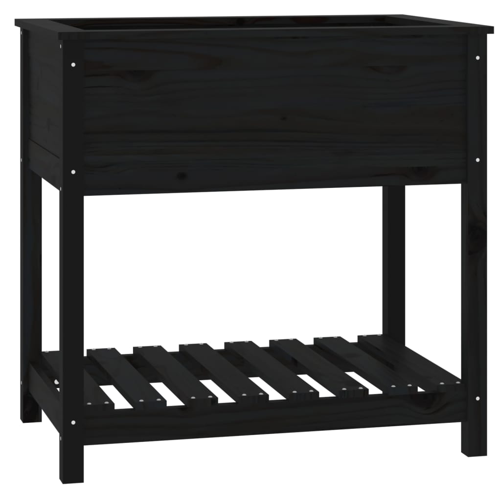 Vidaxl plantenbak met schap 82,5x54x81 cm massief groenenhout zwart