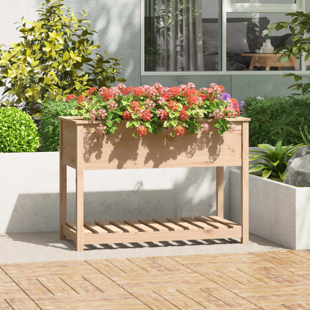 Vidaxl plantenbak met schap 111,5x54x81 cm massief groenenhout