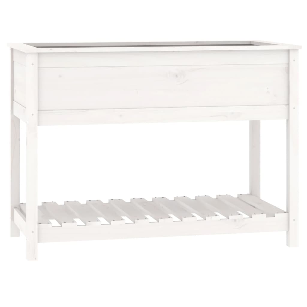 Vidaxl plantenbak met schap 111,5x54x81 cm massief groenhout wit