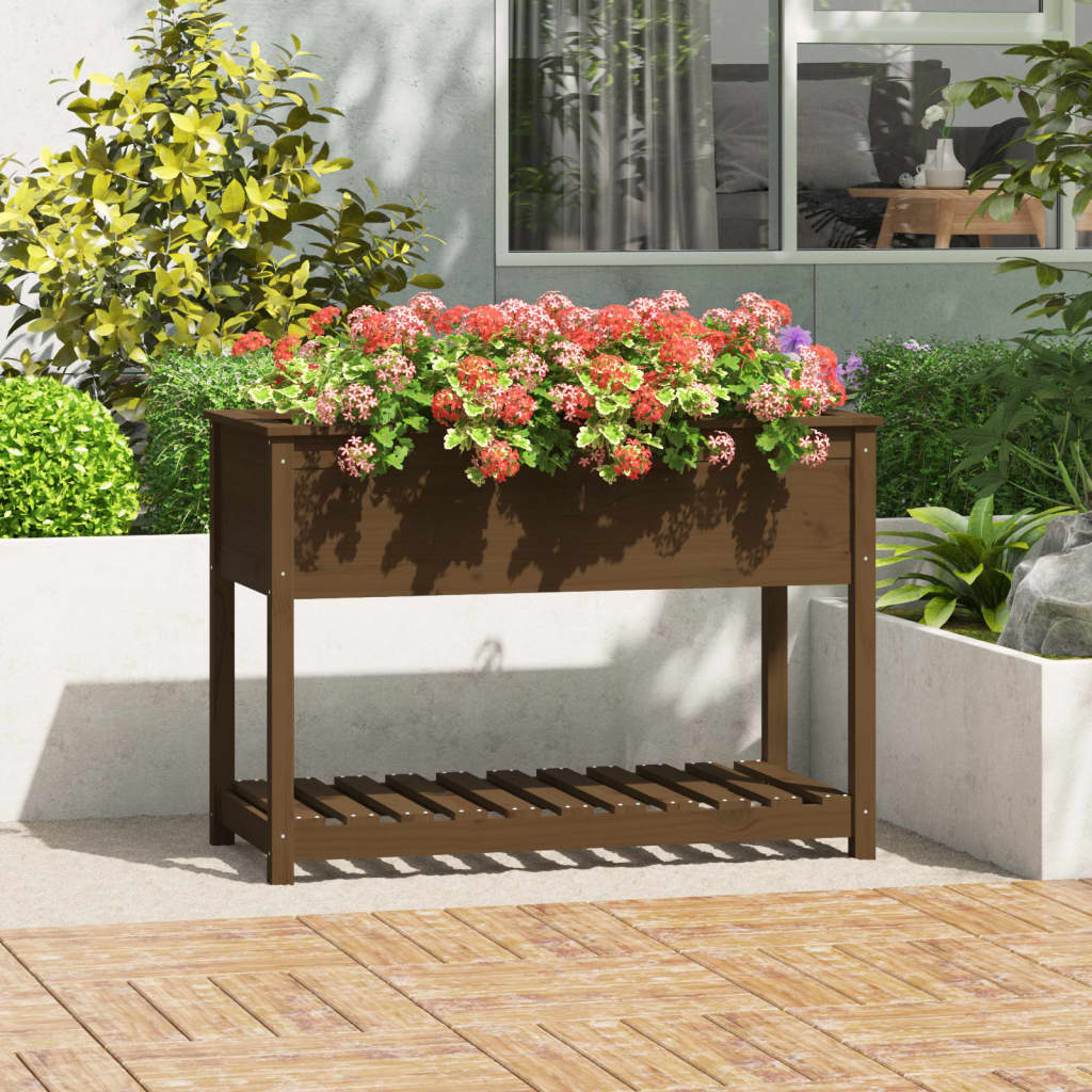 VidaXL Plantenbak met schap 111,5x54x81 cm groenenhout honingbruin