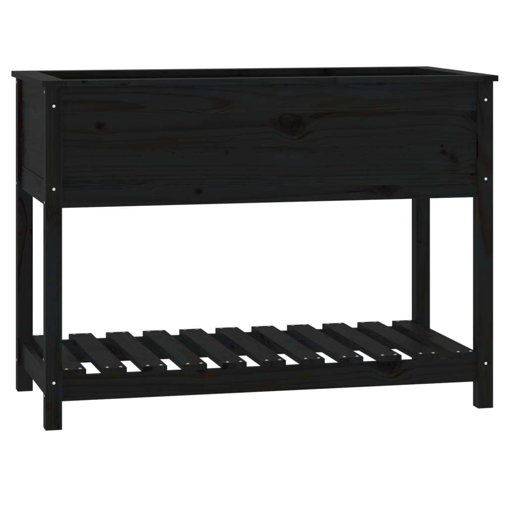 Vidaxl plantenbak met schap 111,5x54x81 cm massief groenenhout zwart
