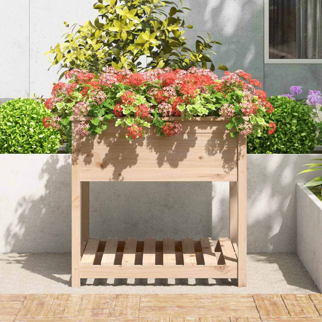 Vidaxl plantenbak met schap 82,5x82,5x81 cm massief groenhout