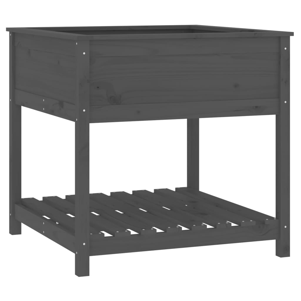 Vidaxl plantenbak met schap 82,5x82,5x81 cm massief groenenhout grijs