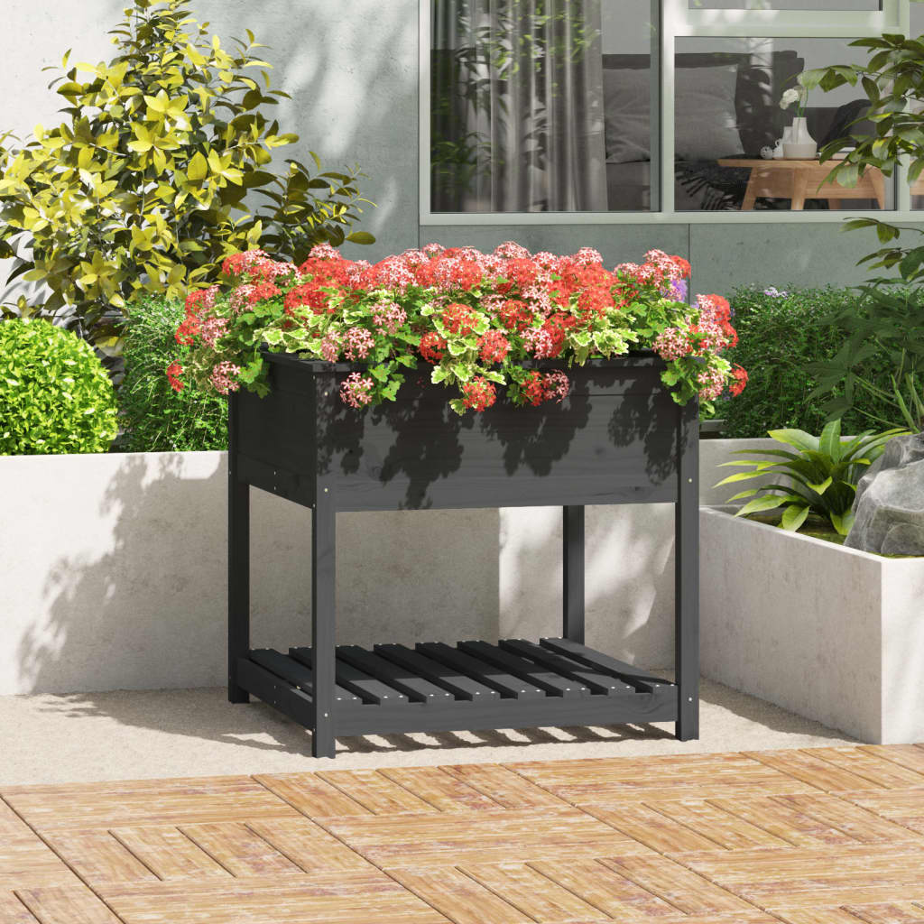 Vidaxl plantenbak met schap 82,5x82,5x81 cm massief groenenhout grijs